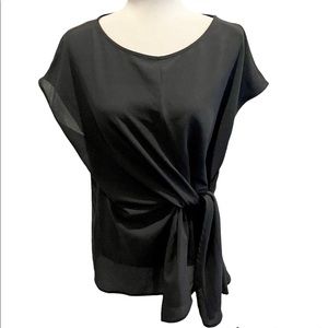 Gibson Black Faux Wrap Crepe Blouse Size Large